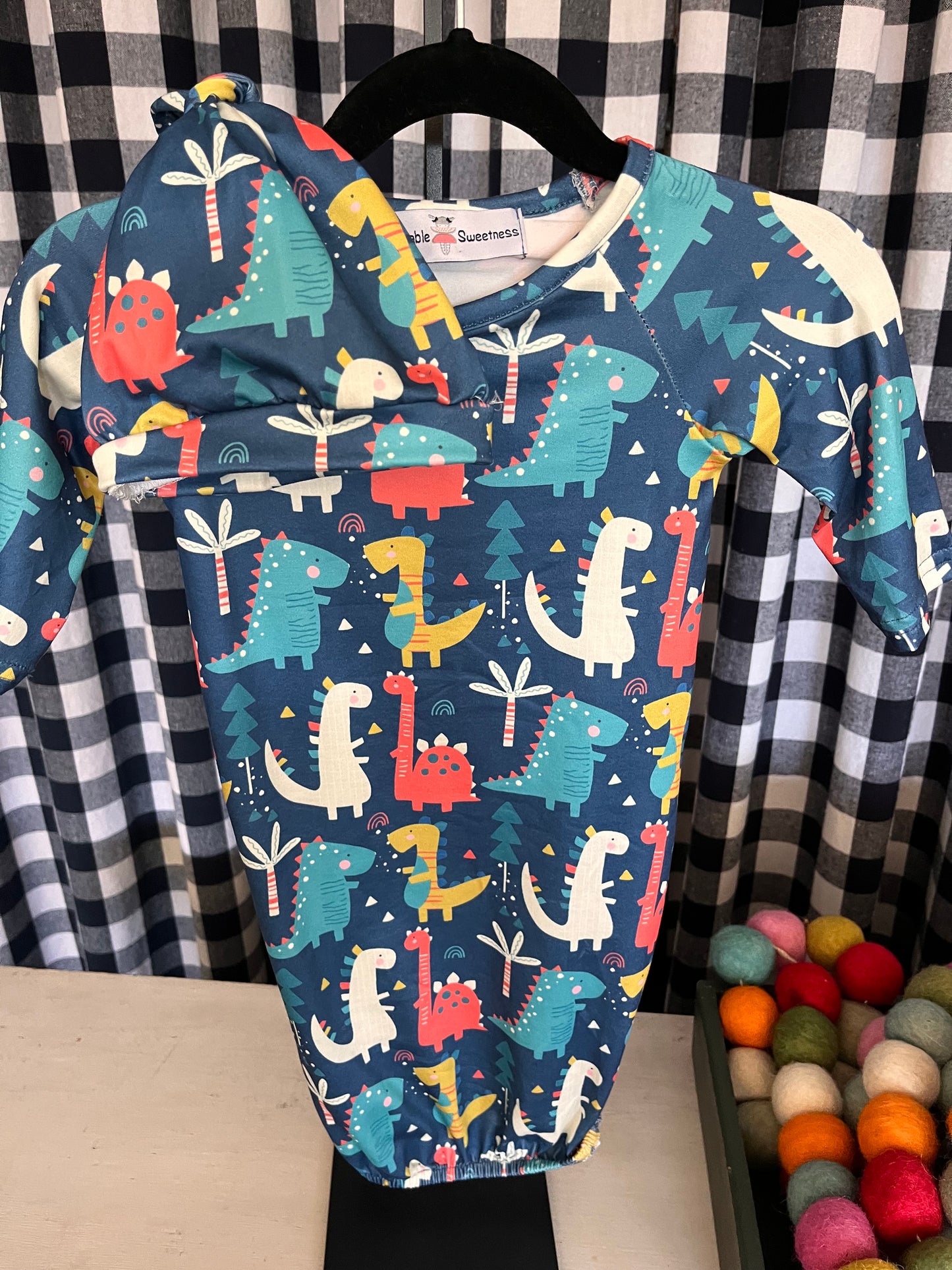 Newborn Gown- Friendly Dinos