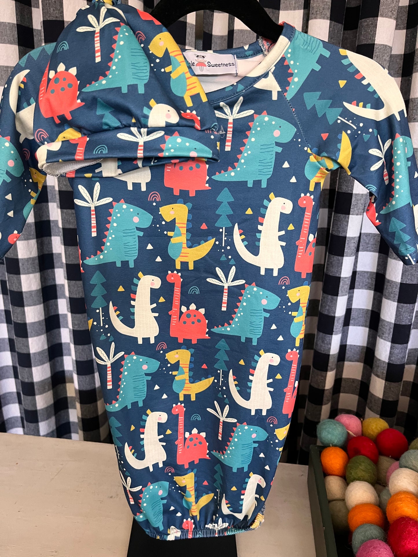 Newborn Gown- Friendly Dinos