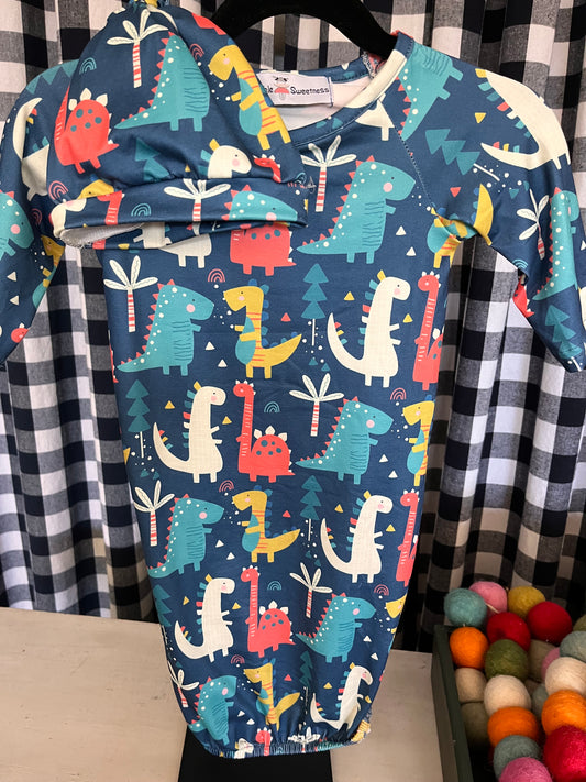 Newborn Gown- Friendly Dinos